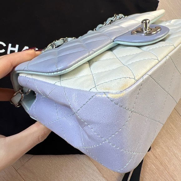 CHANEL 2021 Perforated Lambskin Quilted Mini Rectangular Flap Light Blue - Picture 2 of 11